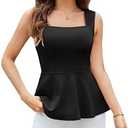 GRACE KARIN Peplum Tops for Women Babydoll Shirts Business Casual Blouses Sleeveless Square Neck Tank Top Black M
