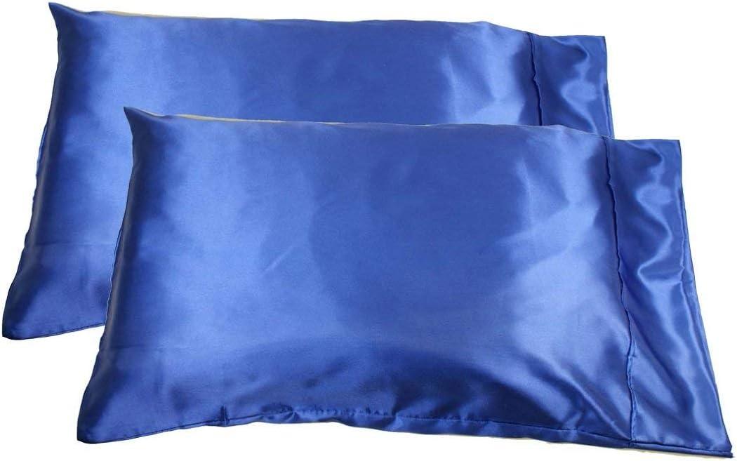 Flow's Linen Luxury Silky Super Soft Pure 100% Silk Pillowcase Pack of 2 with Hidden Zipper Body Size (20" x 54") - White (Royal Blue Solid)