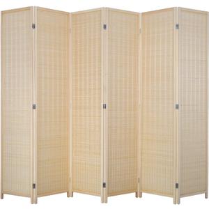 FDW Room Divider Bamboo Room Divider Wall Folding Privacy Wall Divider Wood Screen for Home Bedroom Living Room (6 Panel, Natural)