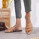 Women's Flat Sandals Dressy Open Toe Round Toe Slide Sandals Comfortable Casual Beach Slip on Slippers for Summer