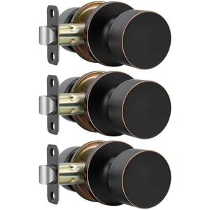Haidms Oil Rubbed Bronze Closet Door Knobs, Passage Door Knob for Hallway & Closet, Bronze Door Knobs Interior No Lock 3 Pack