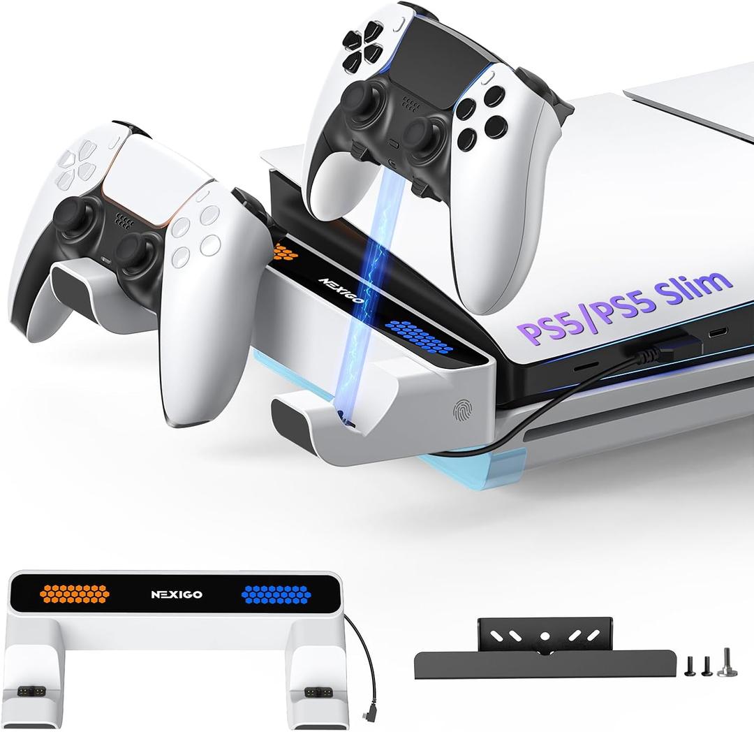 NexiGo PS5 Charging Dock Kit - Horizontal & Slim PS5, Dual Charging Station with LED Indicator