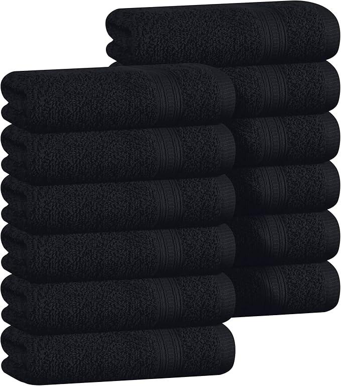 Belizzi Home Ultra Soft Cotton Washcloths, Contains 12 Piece Face Cloths 12x12 inch, Ideal for Everyday use Face Towels, Compact & Lightweight Multi Purpose Washcloths - Black