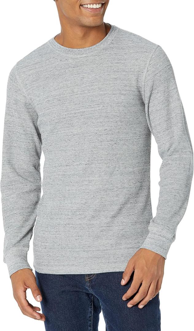 Amazon Essentials Men's Long Sleeve Waffle Shirt (Light Grey Heather) XS