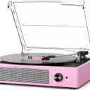 Vinyl Record Player with 2 Stereo Speakers Belt-Driven Vintage Turntables 3 Speed 3 Size Wireless Bluetooth Playback AUX-in RCA Out Headphone LP Vinyl Players Auto Stop Pale Pink