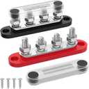 DAIERTEK Bus Bar 12V 150A Mini Power Distribution Block Max 48V DC/300V AC with Cover 4 x 5/16" Posts for Marine Automotive Solar Systems -Negative+Positive