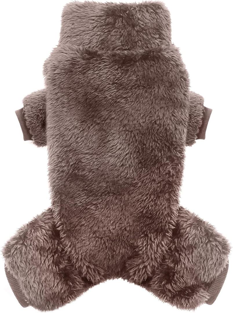 Idepet Velvet Dog Pajamas, Turtleneck Dog Sweater Fuzzy Plush Onesie Soft Cat Apparel Pet Clothes Winter Outfit Doggy Pjs Puppy Jumpsuit for Small Dogs Cats (Brown,L)