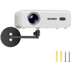 Aurzen Projector Wall Mount Shelf, Wall Use with Adjustable Angle, 360 Rotation and 90 Tilt, Foldable Heavy-Duty Metal Bracket, Supports 4.4 lbs, Compatible Most Projectors