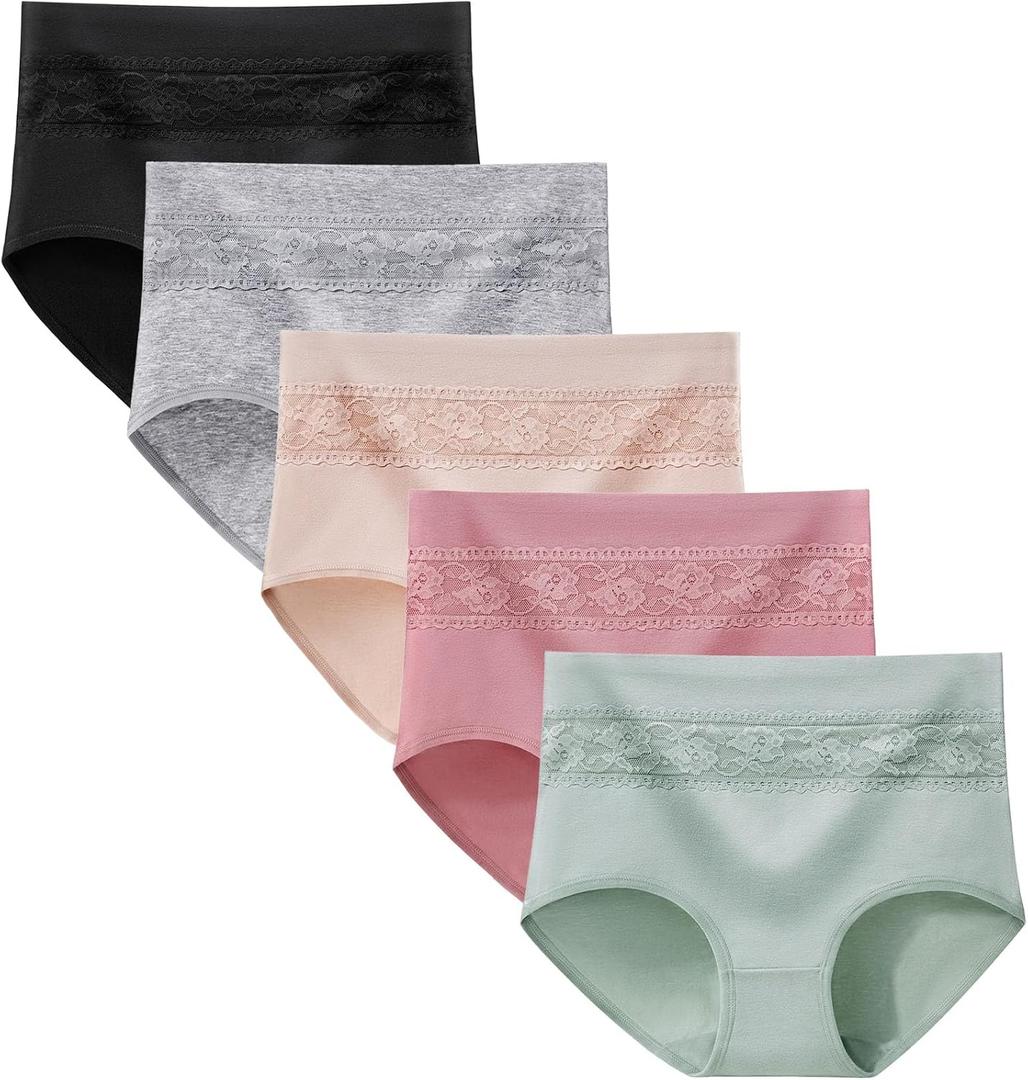 Xaanelr Women's Underwear Cotton Tummy Control High Waisted Underwear Soft Breathable Full Coverage Panties Multipack (Medium)