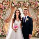 10X8ft Romantic Floral Wedding Backdrop Pink Flower Curtain Photography Background Anniversary Ceremony Bridal Shower Engagement Party Decor Photo Booth Props Wall Banner