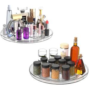 URALFA Lazy Susan Organizer for Cabinet 2 Pack, 10.6" Clear Lazy Susan Turntable Rotating Organizer, Plastic Organization and Storage Spinning Spice Rack for Kitchen, Bathroom, Pantry, Fridge, Table (1 tier /10.6 Inch)