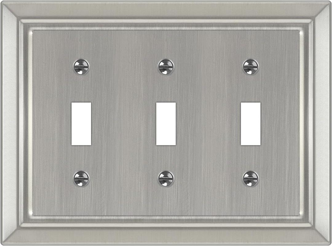 Metal Wall Plate for Electrical Outlets, Decorative Brushed Nickel Switch Plates Outlet Cover, Light Switch Cover Plate, 3-Gang Wall Plates (Triple Toggle, 1 Pack)