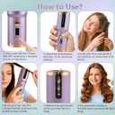 Cordless Automatic Curling Iron, 6 Temp Settings, All Hair Types, 6500mAh Max Battery, Type-C Fast Charge, Ceramic Ionic Hair Curler for Travel & Outdoor Use, Anti-Scald Auto Shut Off(150-200 ℃) Purple