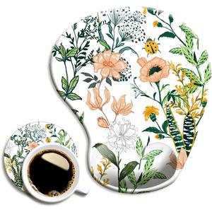 Ergonomic Mouse Pad with Wrist Support, Cute Mouse Pads with Non-Slip PU Base for Home Office Working Studying Easy Typing & Pain Relief Beautiful Floral (Creamy White)
