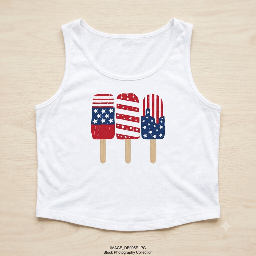 Womens Sleeveless Tank Top American Flag, XS, White