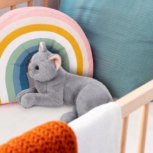 Realistic Cat Stuffed Animal Plush Toy 11.8In Soft Simulation Cat Doll for Kids Comfort Home Decor (Grey)