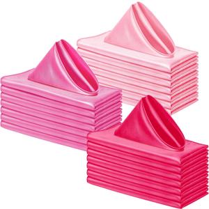Amylove 24 Pcs Pink Satin Silk Napkins 17 x 17 Inch Silk Cloth Square Reusable Soft Napkins for Wedding Restaurant Decor(Pink)