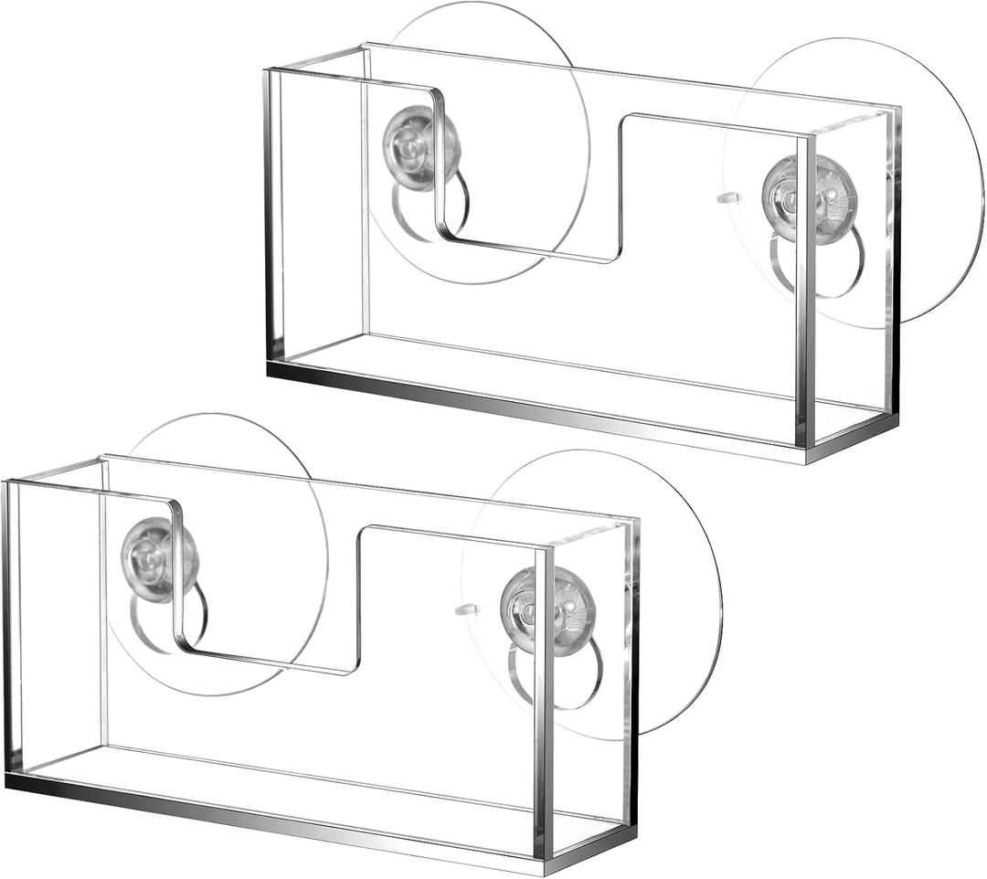 Cinnvoice 2 Pcs Window Mount Business Card Holder with Suction Cups Clear Card Holder Acrylic Single Pocket Organizer Display for Home Office(Rectangular,4.7 x 1.25 x 1.8 Inch)