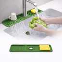 14.5" Green Silicone Faucet Mat for Kitchen Sink  Button Style Faucet Drip Catcher Sink Splash Guard with 6 Slope, Behind Faucet Draining Mat | Leak-Proof Countertop Protector for Kitchen Bathroom