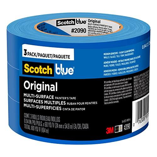 ScotchBlue Original Multi-Surface Painters Tape, 1 Inch Wide (0.94 in. x 60 Yds), 3 Rolls, Blue Paint Tape Protects Surfaces and Removes Easily, Masking for Indoor and Outdoor Use (2090-24EC3)