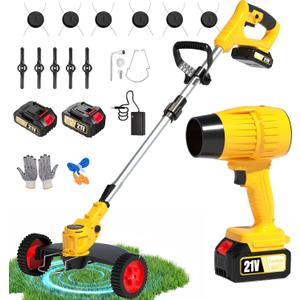 20V Cordless Weed Wacker and Leaf Blower Combo Kit with 2 Batteries, Electric String Trimmers with 11 Pcs Blades for Makita Battery, Grass Trimmer Lawn Mower Eater Brush Cutter Yard Garden Tool Yellow