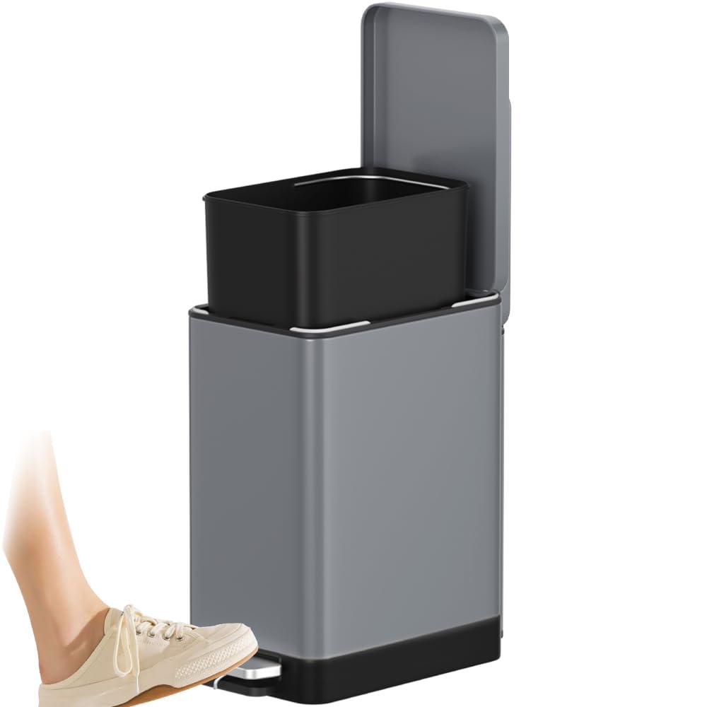 12L/3.1 Gal Slim Step Garbage Can,Narrow Rectangle Garbage Container Bin,Small Bathroom Trash Can with Lid Soft CloseFoot Pedal Garbage Can for Bathroom,Bedroom,Office (12l-Gery)