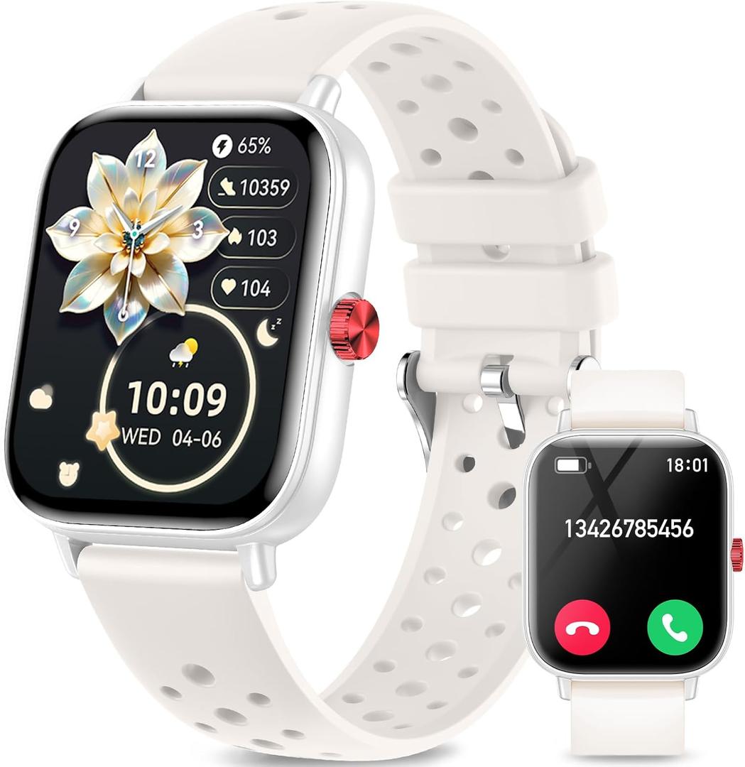 Smart Watches for Women Men with Bluetooth Calls: 1.8LCD Screen Fitness Trackers with 24-Hour Heart Rate SpO2 Sleep Monitor 120+ Sport Mode Waterproof Smartwatch Compatible with iPhone Android Phones (Sliver-Creamy White)