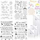 Pajean 4 Sheets Sentiments Rubber Clear Stamps Set for Birthday Card Making and 3 Pcs Acrylic Stamp Block Tools with Grid Lines Happy Birthday, Books Stamps Craft Supplies for DIY Scrapbooking
