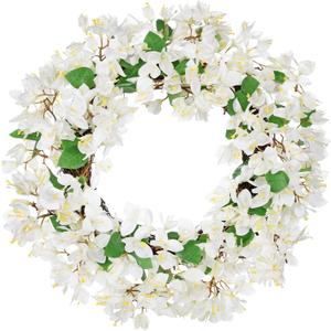 Briful Spring Wreaths for Front Door 18'' Fake Bougainvillea Flower Wreath Silk White Floral Hanging Wreath Outdoor Summer Wreath for Home Wall Fireplace Front Porch Patio Décor