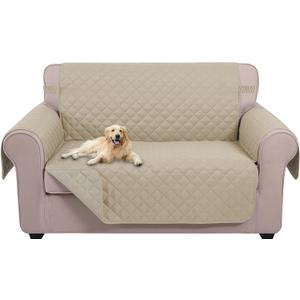 U-NICE HOME Loveseat Sofa Cover Reversible Couch Cover for Dogs with Elastic Straps Water Resistant Furniture Protector for Pets for 2 Cushion Couch (Loveseat, Sand/Beige)