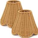 Glooglitter 2 Pcs Clip on Rattan Lamps Shade Small Scalloped Lampshade 3" Top x 6" Bottom x 5-1/4" Slant Height Empire Lamp Shade for Chandelier Ceiling Light Pendant Floor Lamp