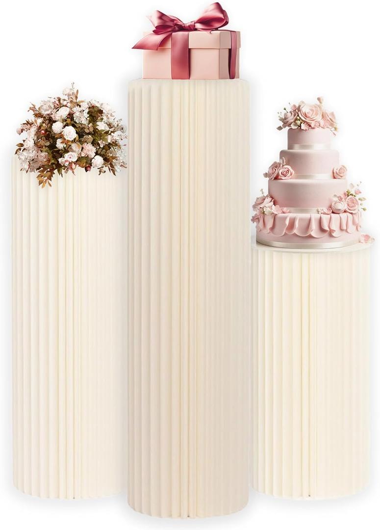 Foldable Cylinder Pedestal Stand for Parties 3pcs Columns Pedestal Display Stands Round White Cylinder Column Table Roman Pillar for Wedding Birthday Baby Shower Party Decor