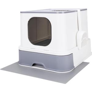 RIZZARI Large Cat Litter Box: White Plastic Top-Entry Cat Box - Leak-Proof Enclosed Design Reduces Odor for Bedroom Living Room