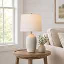 24.5" Ceramic Table Lamp for Living Room with Pre-Attached Shade