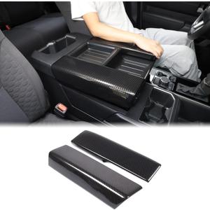 Car Center Console Armrest Protector Cover Compatible with Toyota Tundra 2022+ & Sequoia 2023+ Central Armrest Seat Storage Box Cover Cushion Lid Protector Pad Waterproof Anti-Scratch ABS Accessories (Carbon Fiber Pattern)