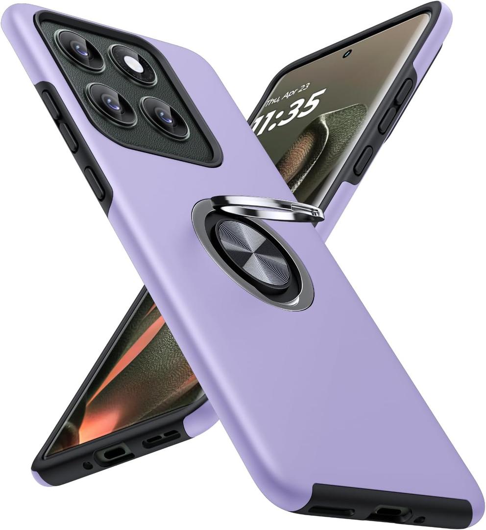 JAME for Motorola Edge 2025 Case, Dual Layer Military Grade Protection Shockproof Cover with Ring Holder Stand Kickstand, Slim Fit Protective Phone Case for Motorola Moto Edge 2025, Purple