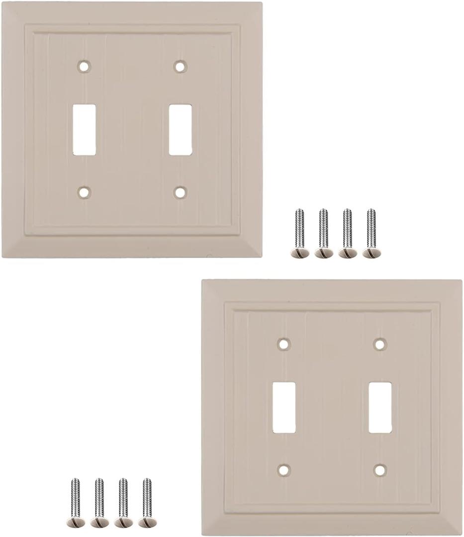 2 x Pack of 2 Wall Plate Outlet Switch Covers by SleekLighting | Classic Ivory Beadboard Wall plates| Variety of Styles: Rocker/Receptacle/Toggle / & Combo | Size: (2 Toggle)