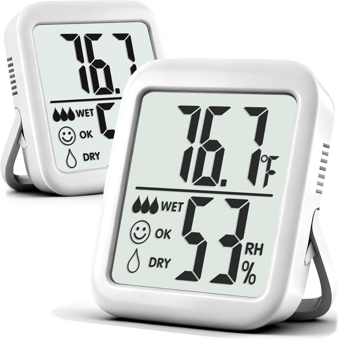 Antonki 2 Pack Room Thermometer for Home, Hygrometer Indoor Humidity Meter Gauge, Digital Temperature and Humidity Monitor Sensor for House, Terrarium, Incubator, Greenhouse - Battery Included (2 Pcs * Classic White ( 90%+ Choice for Home ))