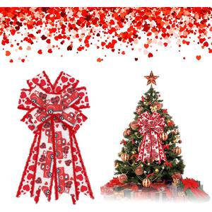 2 x Estivaux Large Valentine's Day Bows - Red White Burlap Loving Heart Truck Gift Bows for Front Door, Party, Wedding, Anniversary Decorations