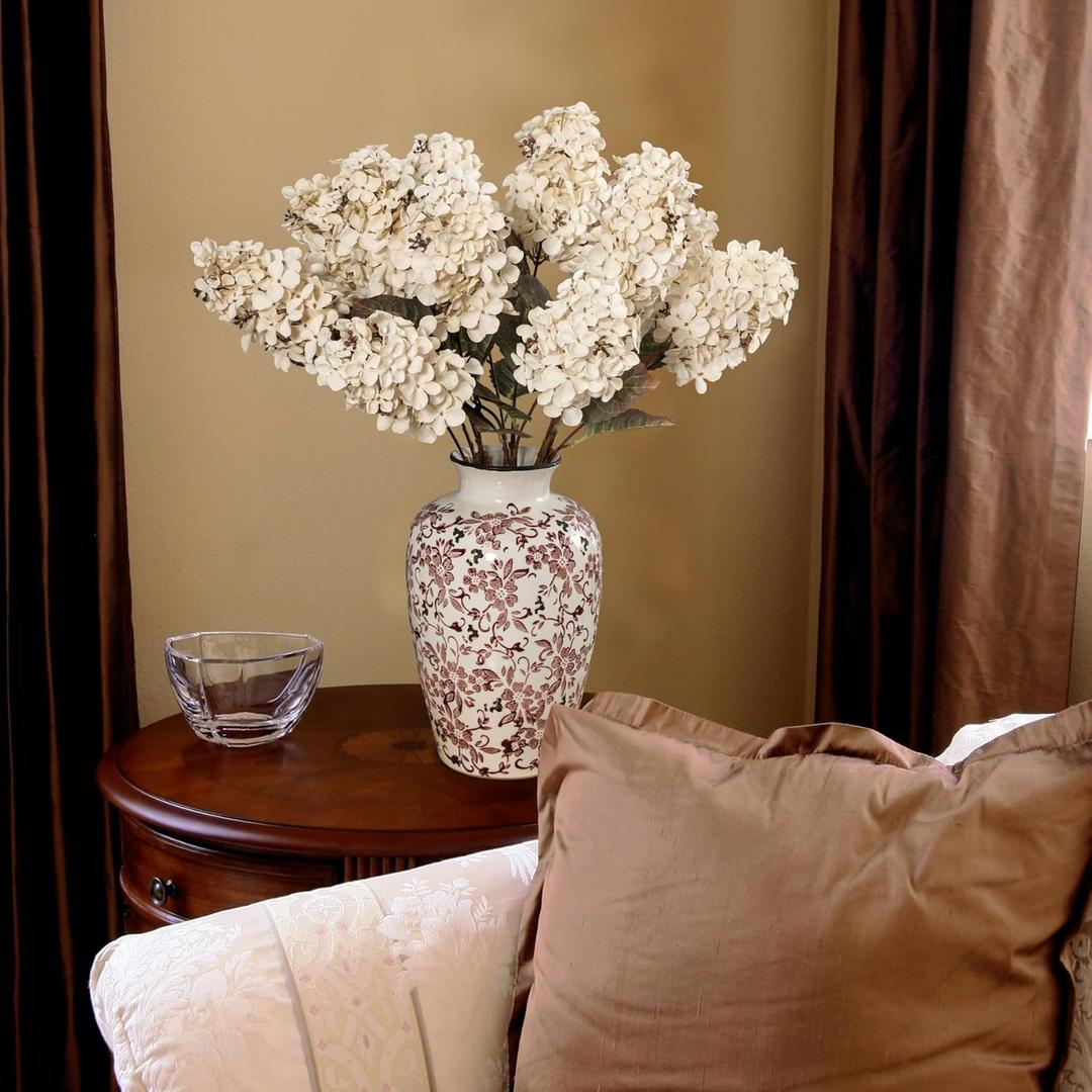 Fake Flowers Hydrangea Silk Flowers With Stems White Flowers Fake Flowers In Vase Hydrangea Artificial Flowers Winter Flowers Artificial For Decoration Vase Decor 24"Cream Color8PCS Wthout Vase