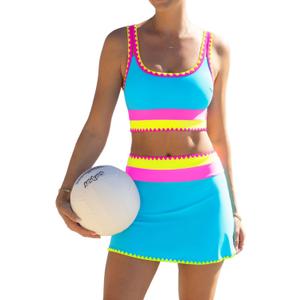Popvil High Waisted Bikini Sets for Women Tummy Control Swimsuits 3 Piece Bathing Suits Neon Swimwear with Skirt 2026 (Medium, Blue)