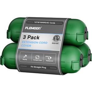 Flemoon [Pack of 3] Outdoor Extension Cord Safety Cover, IPX4 Weatherproof Electrical Box to Protect Outdoor Outlet, Plug, Socket, Halloween, Christmas Holiday Decoration Light, Green