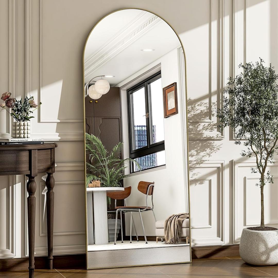 57" x 20" Arched Full Length Mirror - Wall Mounted/Floor Mirror Aluminum Alloy Frame Full Body Mirrors for Bathroom Living Room Bedroom and Entryway,Gold