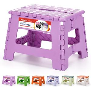 ACSTEP 9 Inch Folding Step Stool 300 LB Capacity Plastic Foldable Step Stools for Kids and Adults, Folding Stool Suitable for Kitchen, Stepping Stool with Handle Light Purple Small Step Stool 1PC