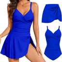Women's One Piece Swimsuit and Swim Skirt Tummy Control Modest Swim Suits 2026 Slimming Bathing Suit (Blue, L)
