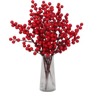 RECUTMS 5PCS Christmas Red Berry Stems, Artificial Burgundy Berry Picks for Christmas Tree Decorations, Crafts, Wedding, Holiday Home Decor