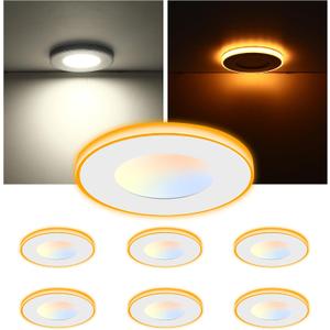CLOUDY BAY [6 Pack] 3 Inch 5CCT LED Recessed Down Light with Night Light,2700K/3000K/3500K/4000K/5000K Selectable Ultra-Thin Recessed Lighting,Dimmable Canless Wafer Downlight
