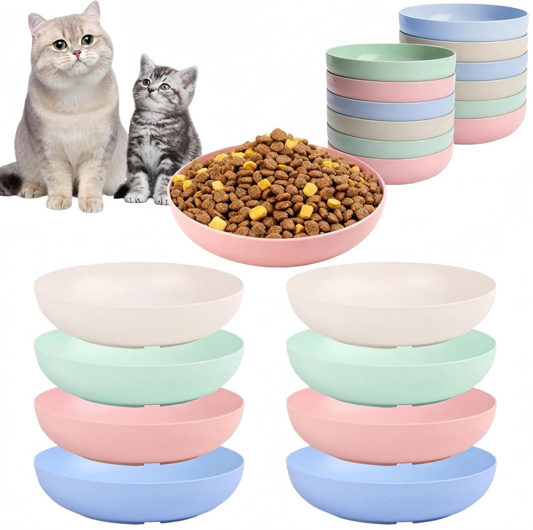 [12 Pack] Cat Dishes Whisker Friendly, Shallow Wide Pet Food and Water Bowl, 5.5 Inch Cat Food Dish, Friendly Wet Feeding Bowl, Durable Wheat Straw Pet Bowls, Pet Plate for Kittens (Indoor/Outdoor) (Multicolour)