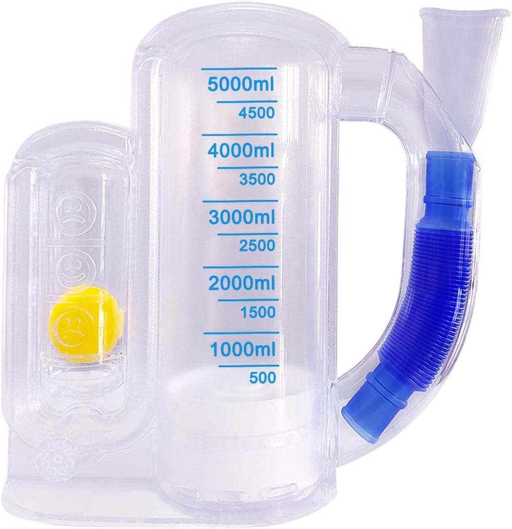 Incentive Spirometer Adult, Flutter Breathing Exercise Device for Lungs, Deep Breathing Trainer for Adults  5000ml Volume Measurement with Flow Rate Indicator