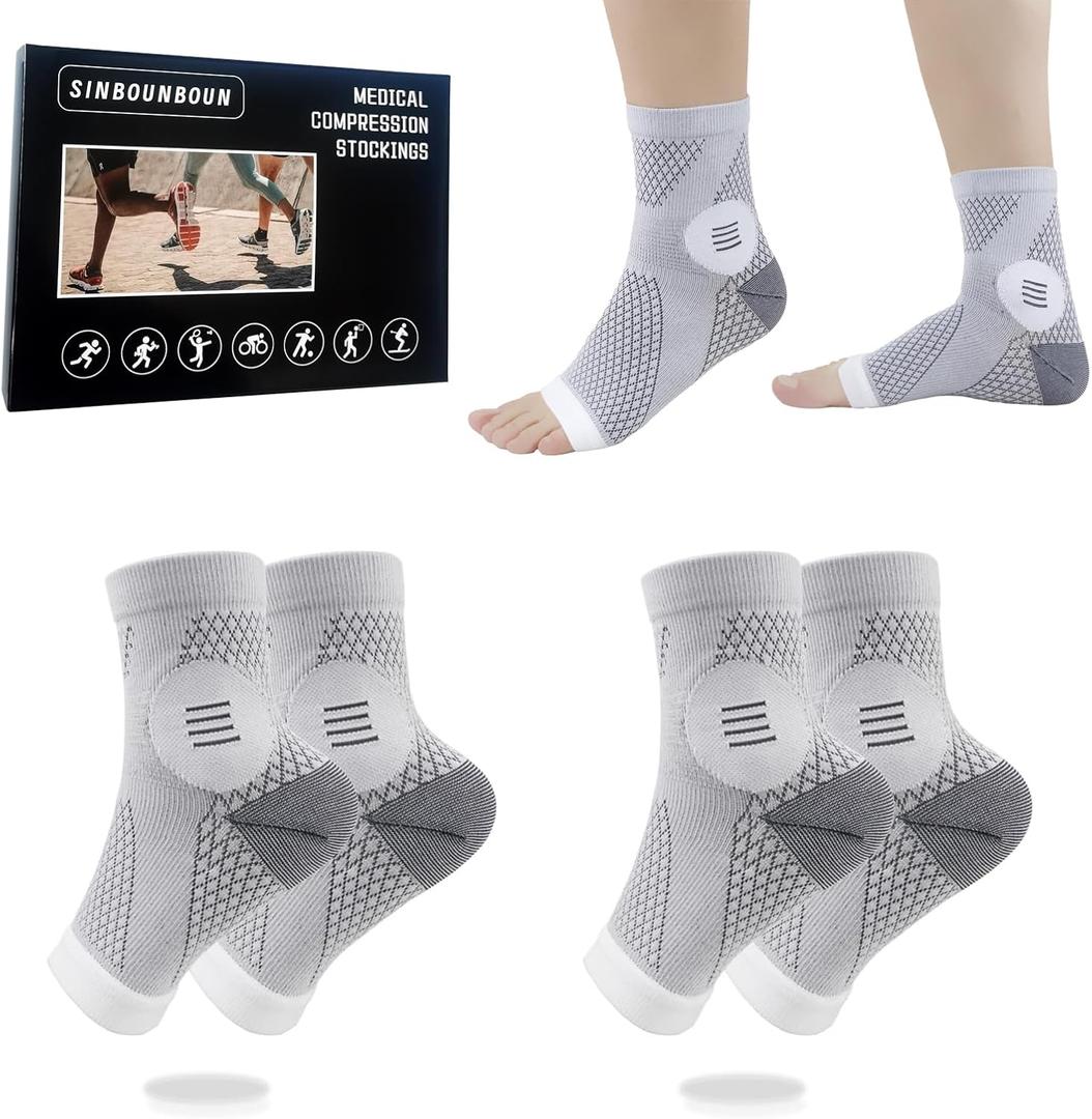 2 Pairs Mixed Colors Neuropathy Socks For Women & MenNano Neuropathy SocksDiabetic Open Toe Foot Sleeves Elastic SockCompression SocksSleep Socks (Grey)